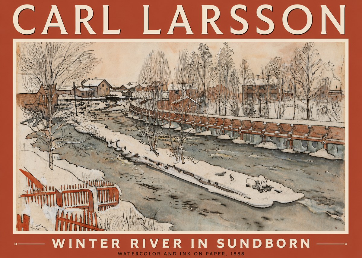 Carl Larsson Winter River in Sundborn No5 - Poster