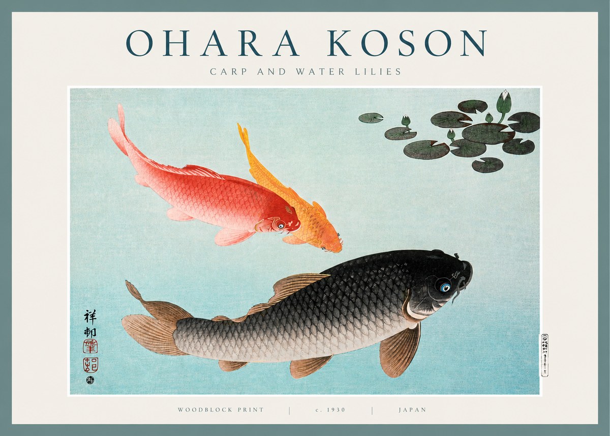 Ohara Koson Carp and Water Lilies No2 - Poster