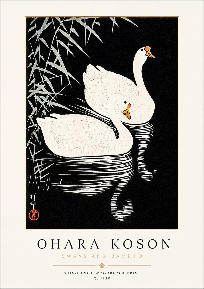 Ohara Koson Swans and Bamboo No3 - Poster