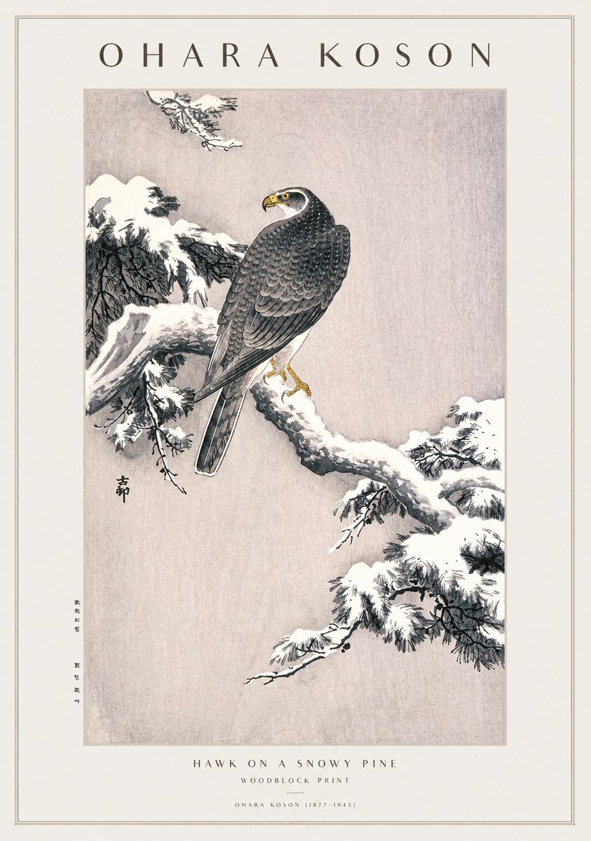 Ohara Koson Hawk on a Snowy Pine No1 - Poster