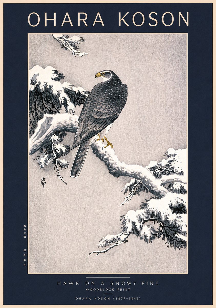 Ohara Koson Hawk on a Snowy Pine No2 - Poster