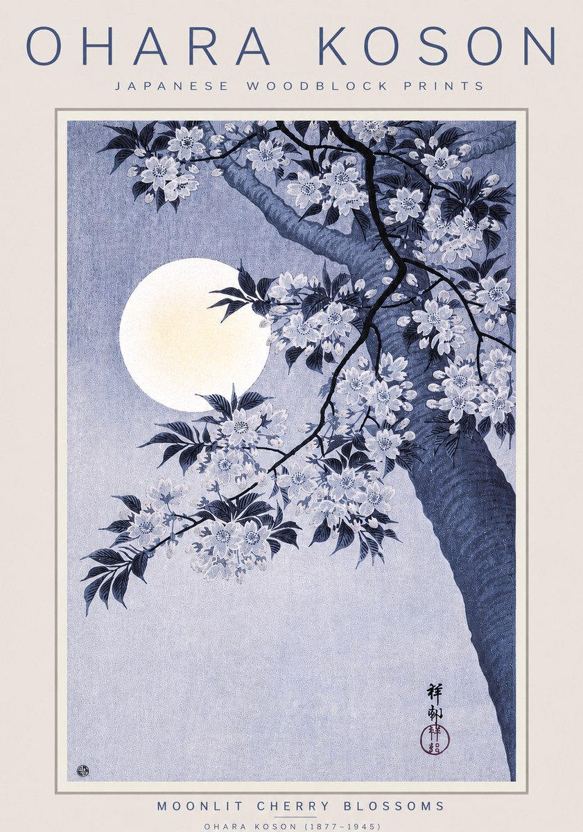Ohara Koson Moonlit Cherry Blossoms No3 - Poster