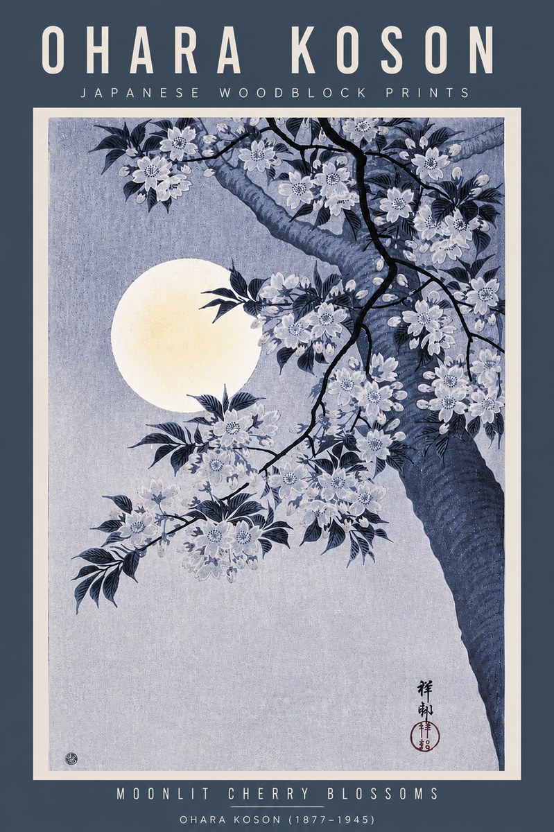Ohara Koson Moonlit Cherry Blossoms No5 - Poster