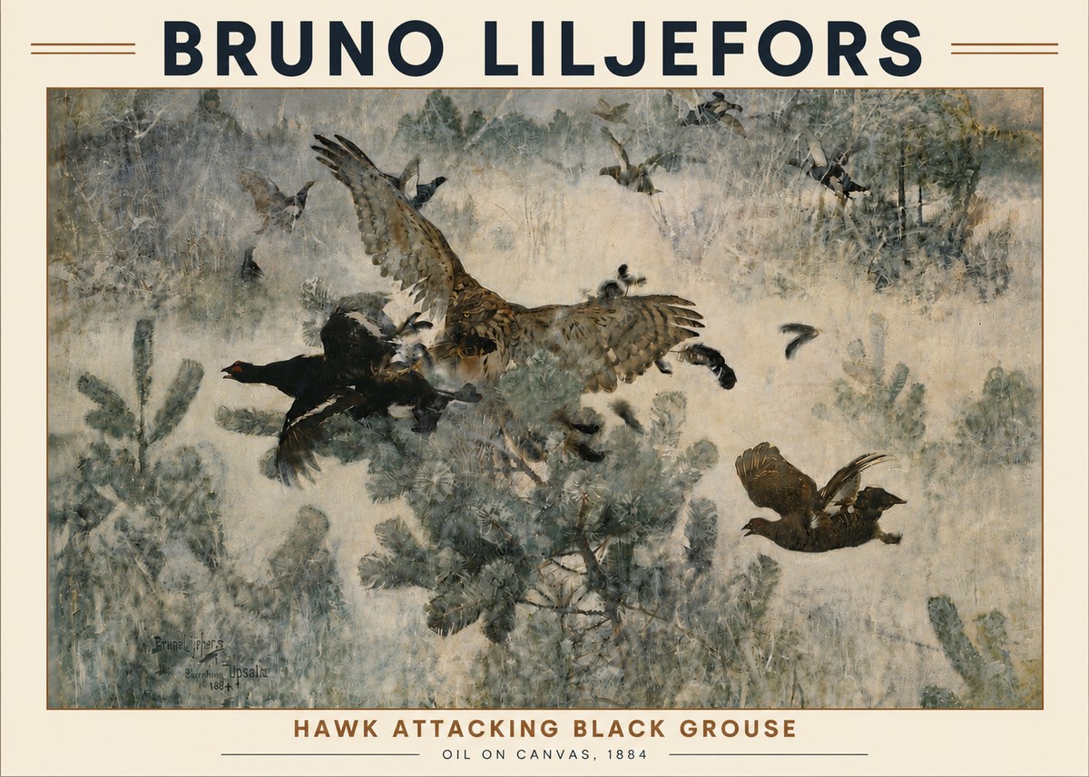 Bruno Liljefors Hawk Attacking Black Grouse No5 - Poster