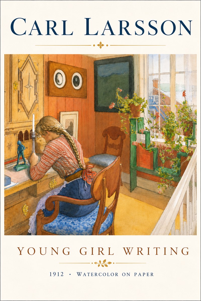 Carl Larsson Young Girl Writing No5 - Poster