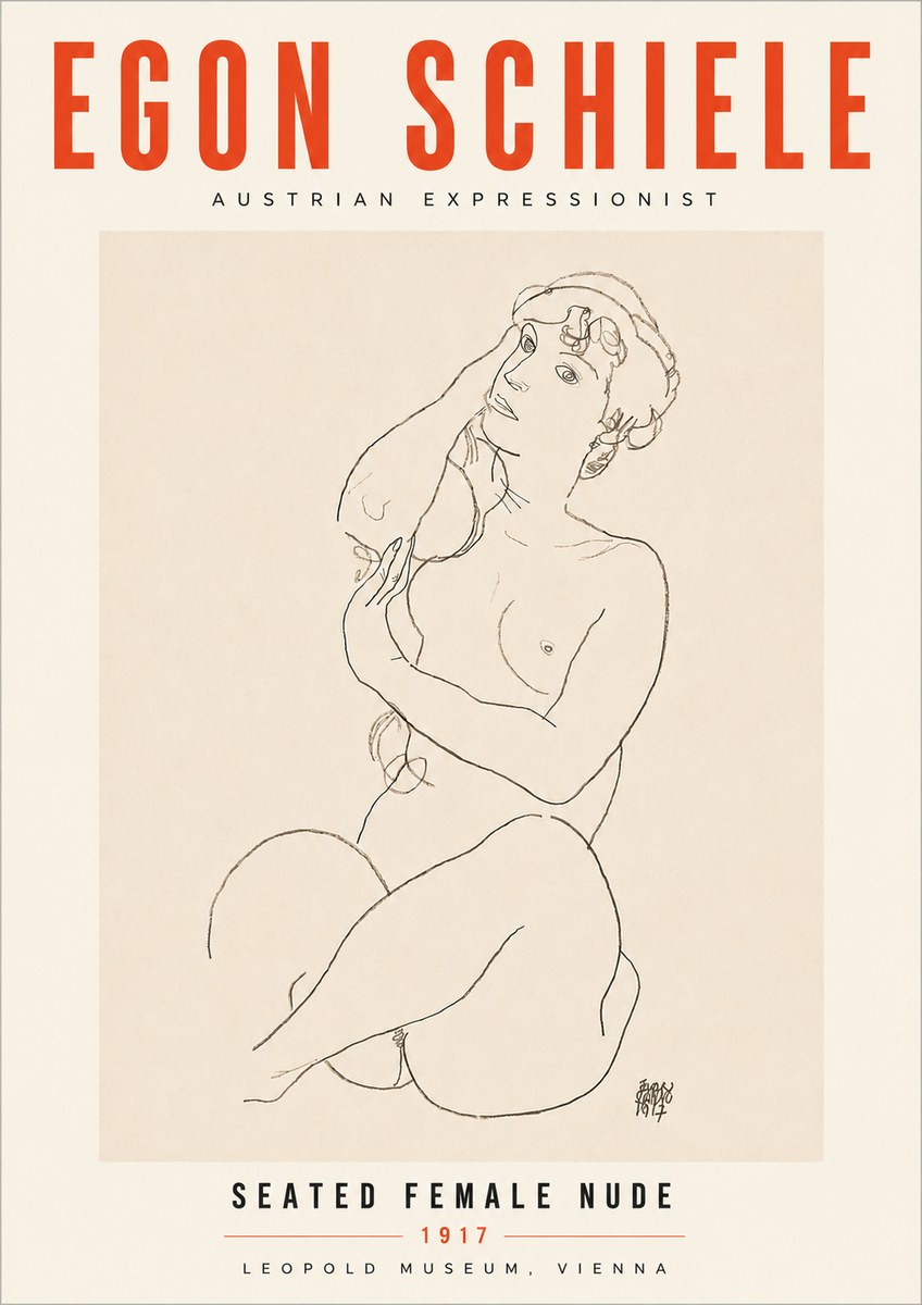 Schiele Seated Female Nude No6 - Poster