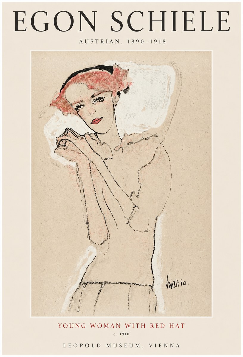 Schiele Young Woman with Red Hat No1 - Poster