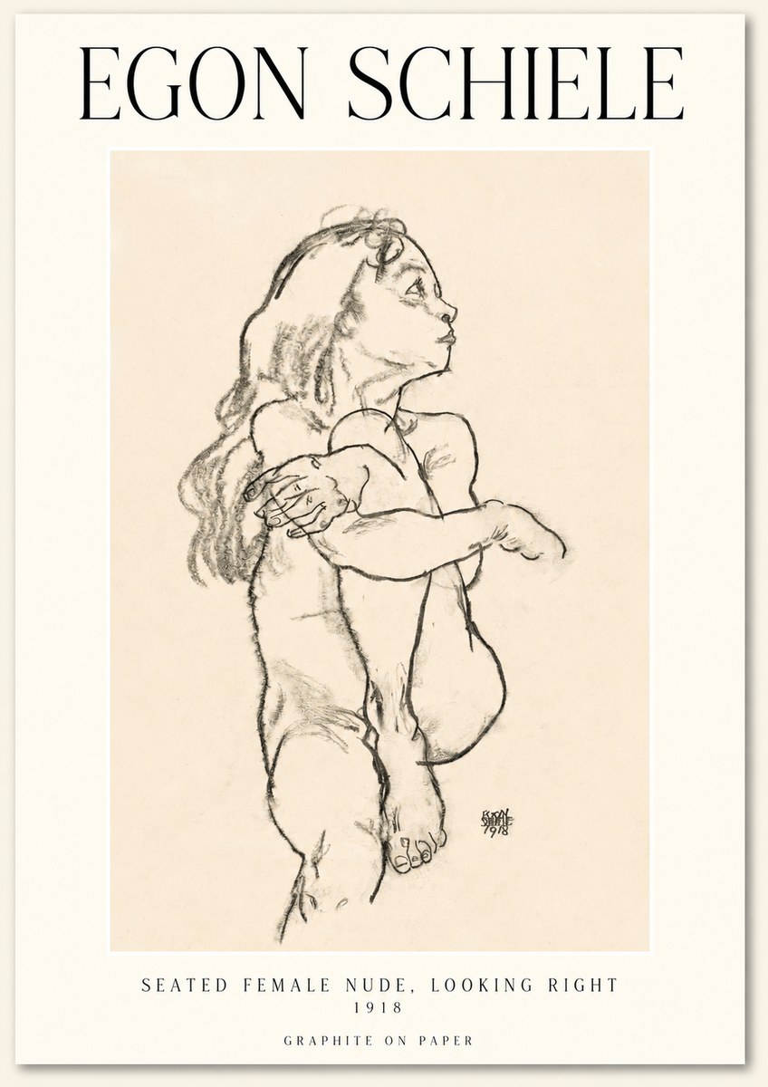 Schiele Seated Female Nude, Looking Right No1 - Poster