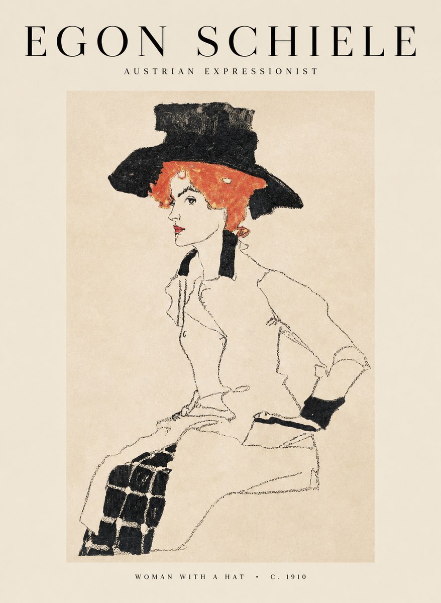 Schiele Woman with a Hat No1 - Poster