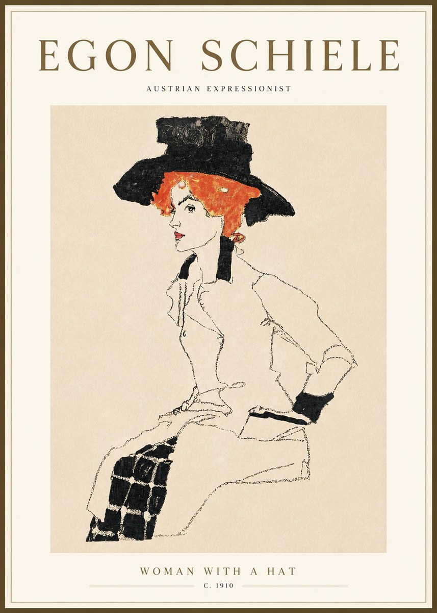 Schiele Woman with a Hat No3 - Poster