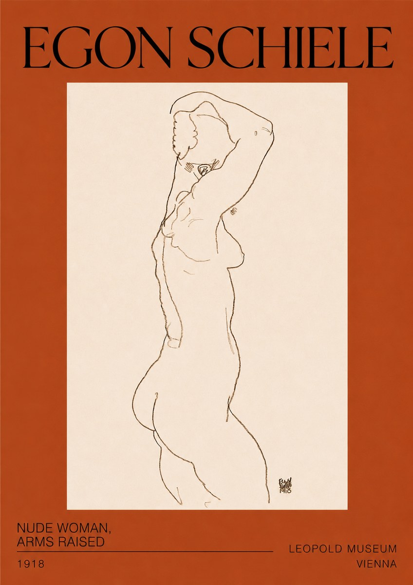 Schiele Nude Woman, Arms Raised No2 - Poster