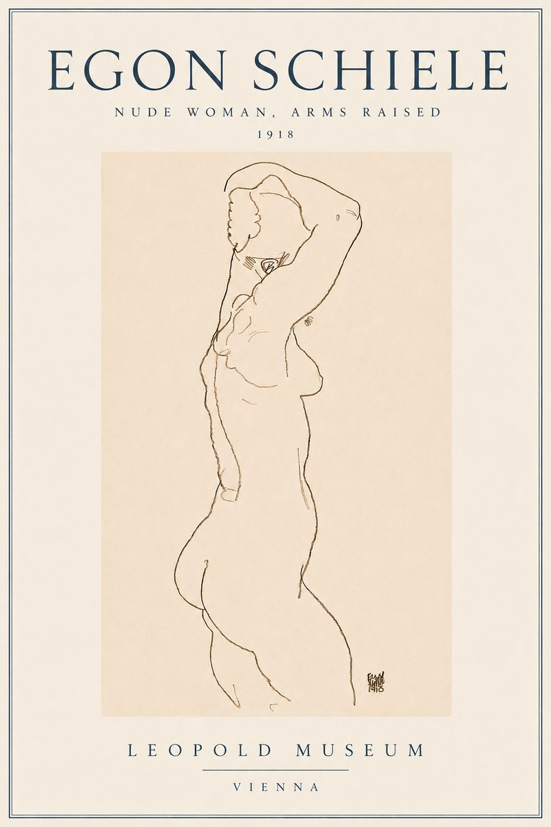 Schiele Nude Woman, Arms Raised No3 - Poster