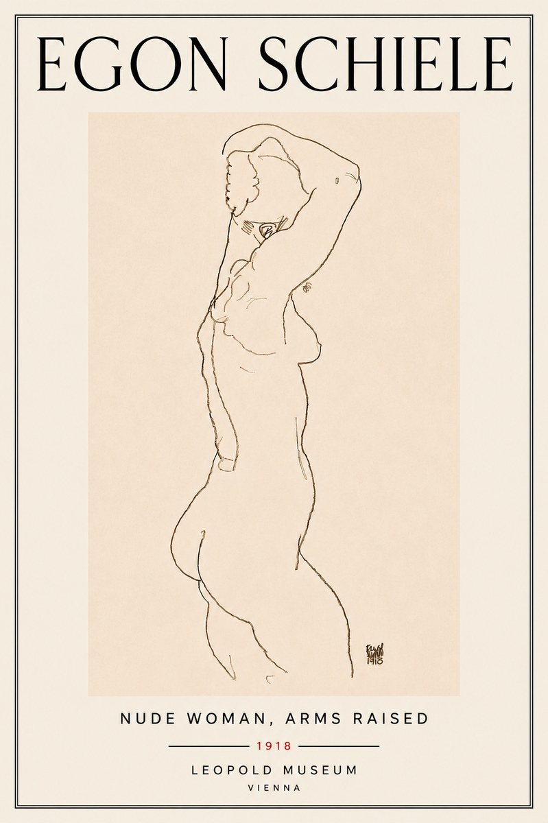Schiele Nude Woman, Arms Raised No6 - Poster