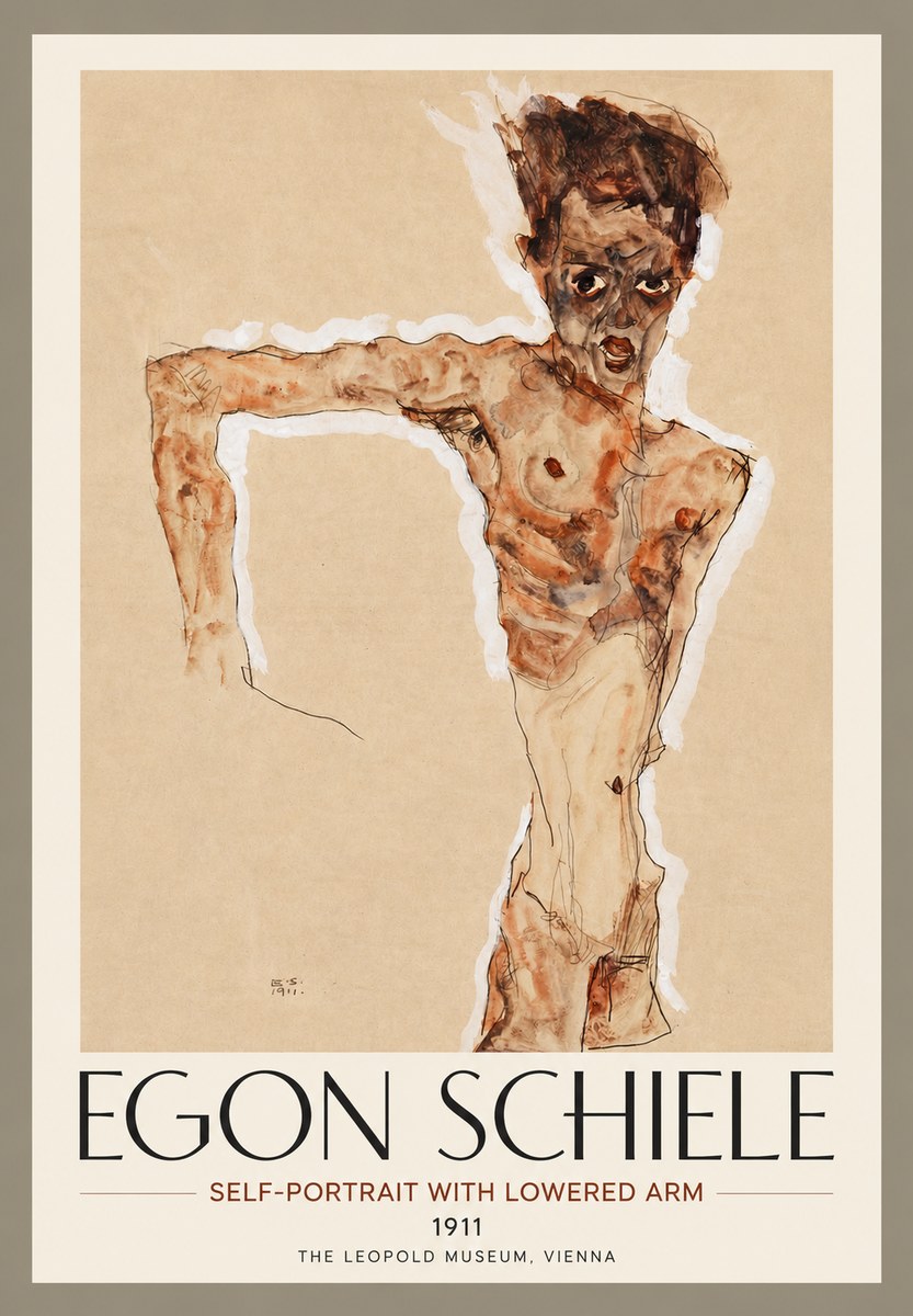 Schiele Self-portrait with Lowered Arm No4 - Poster