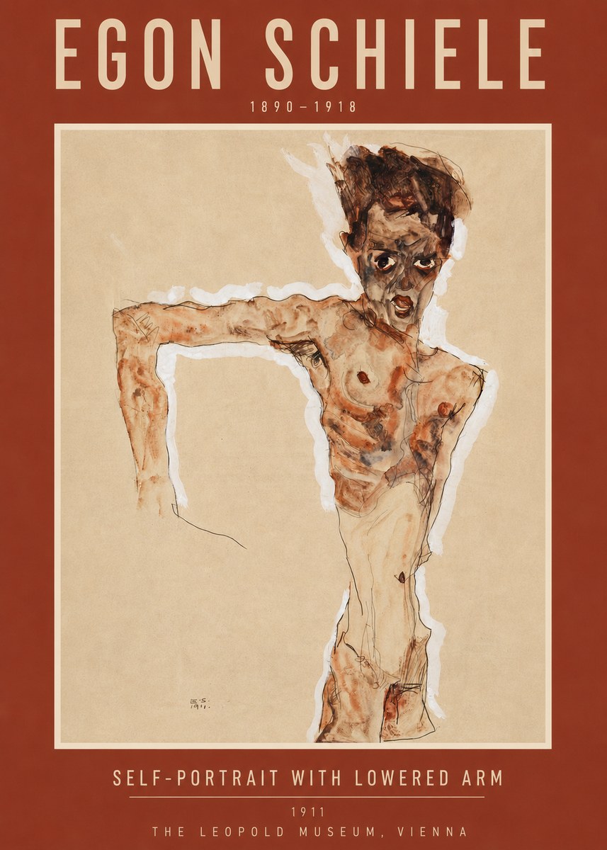 Schiele Self-portrait with Lowered Arm No5 - Poster