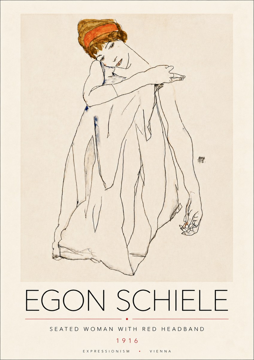 Schiele Seated Woman with Red Headband No6 - Poster