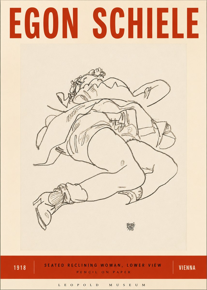 Schiele Seated Reclining Woman, Lower View No3 - Poster