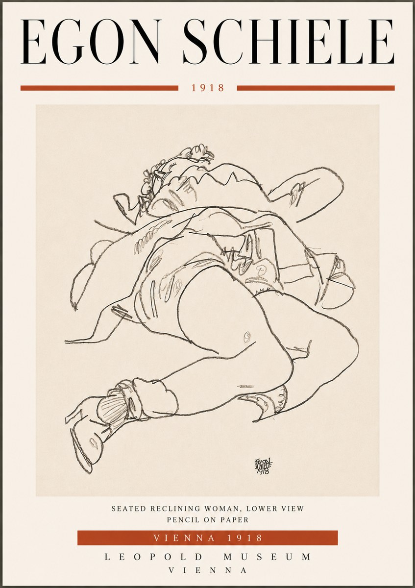 Schiele Seated Reclining Woman, Lower View No6 - Poster