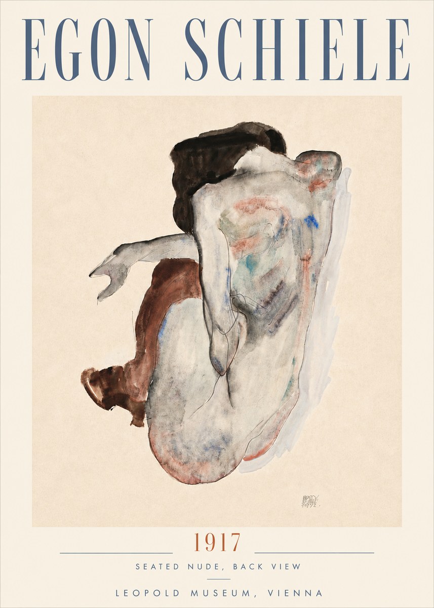 Schiele Seated Nude, Back View No5 - Poster