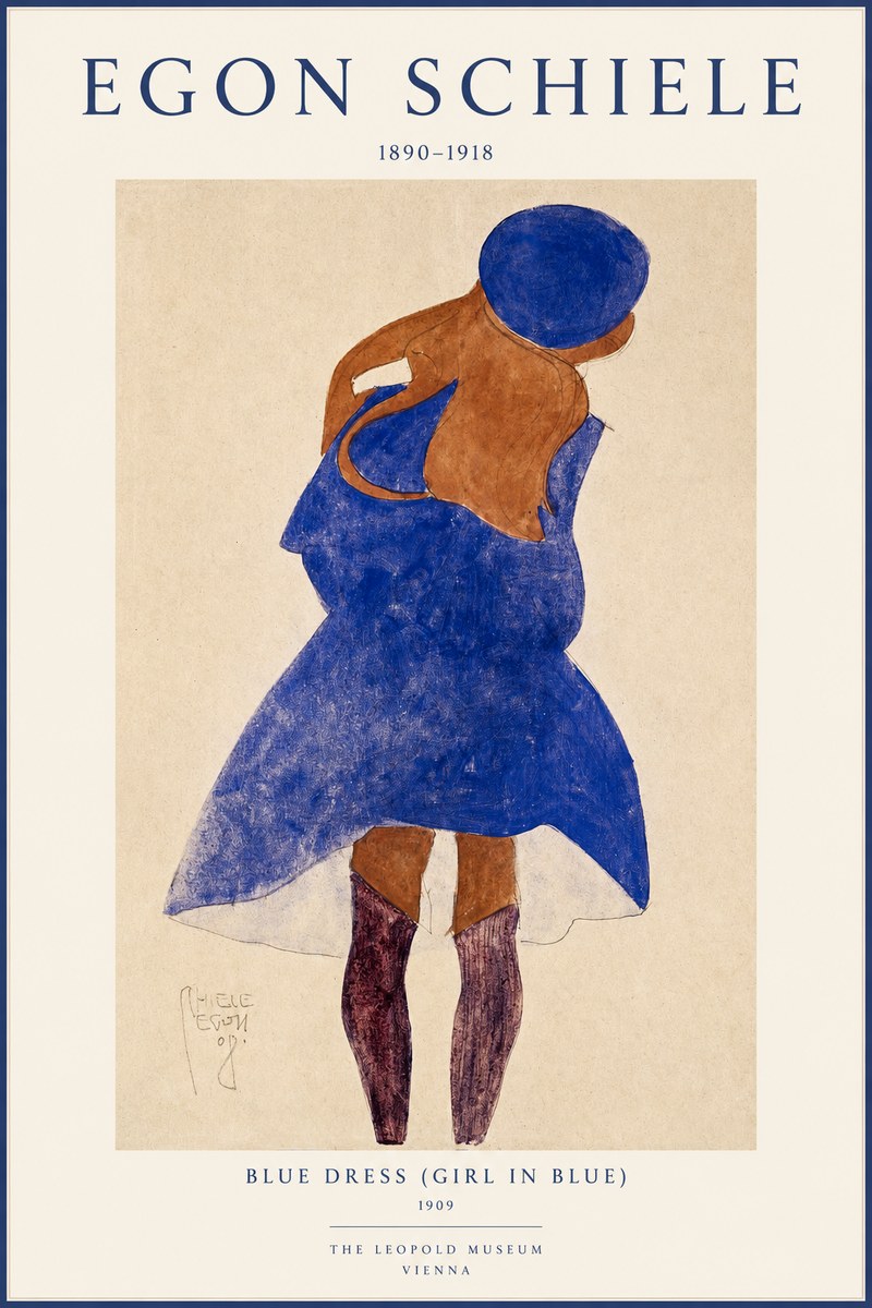 Schiele Blue Dress (Girl in Blue) No1 - Poster