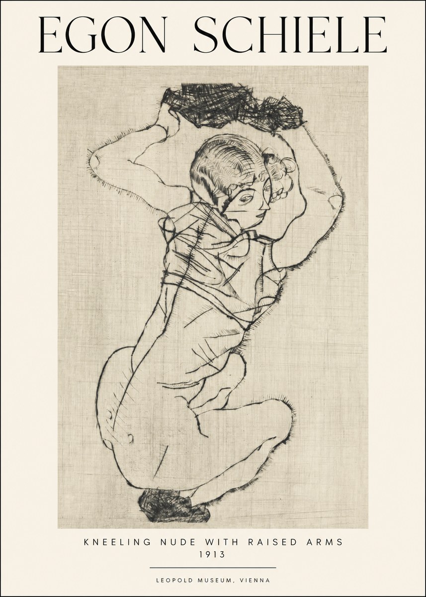 Schiele Kneeling Nude with Raised Arms No1 - Poster