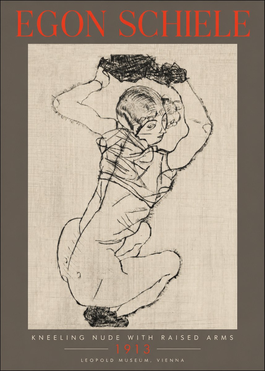 Schiele Kneeling Nude with Raised Arms No2 - Poster