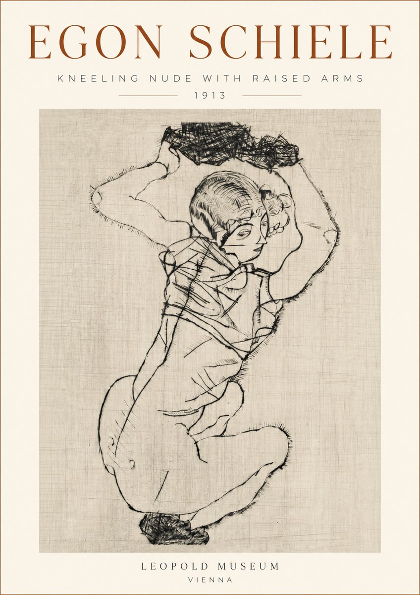 Schiele Kneeling Nude with Raised Arms No3 - Poster
