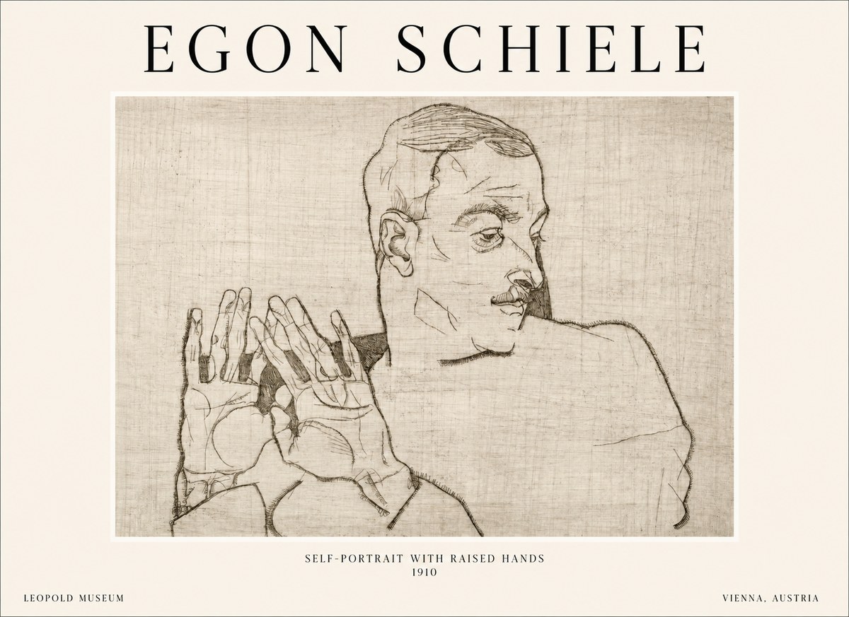 Schiele Self-portrait with Raised Hands No1 - Poster