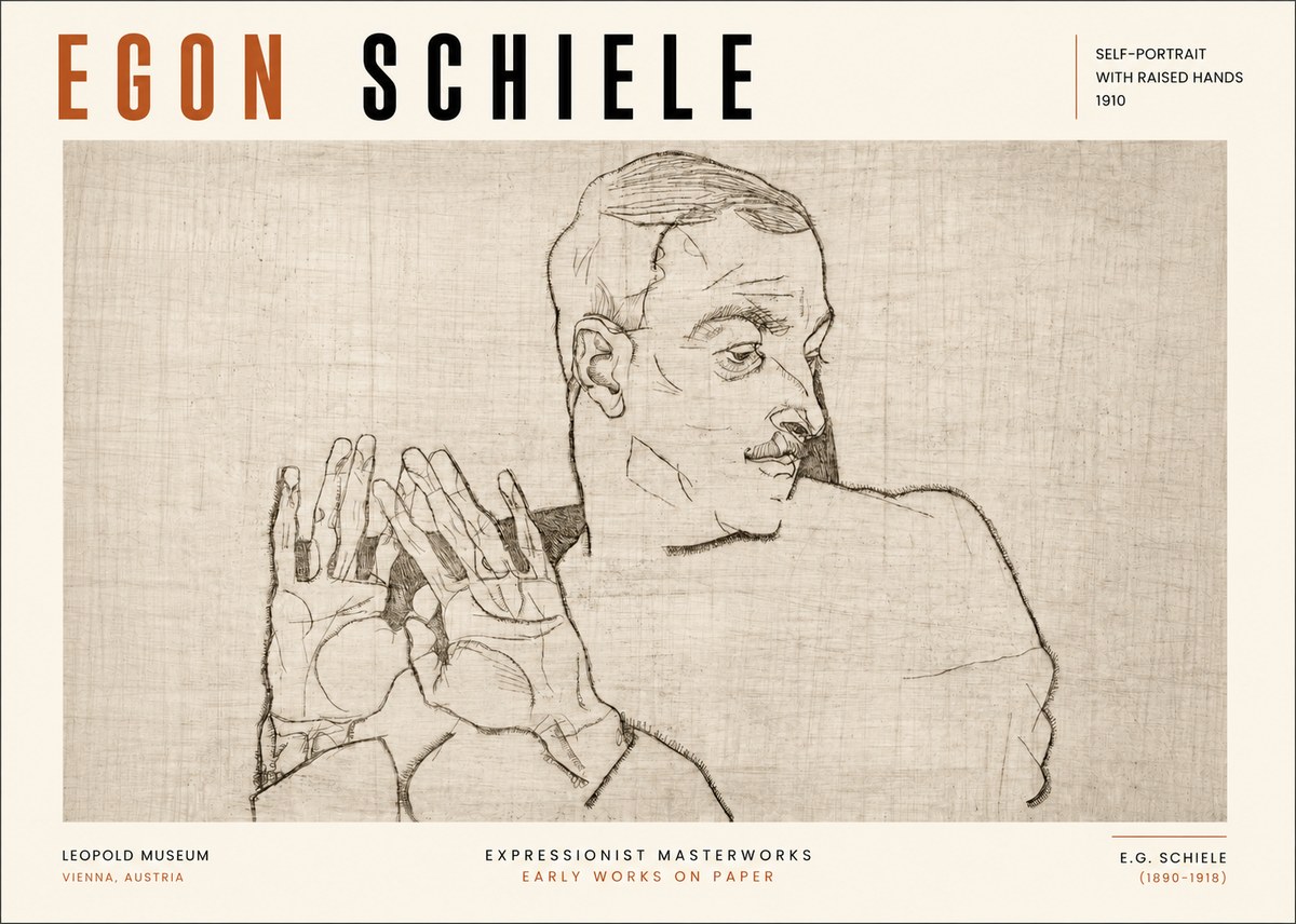 Schiele Self-portrait with Raised Hands No3 - Poster