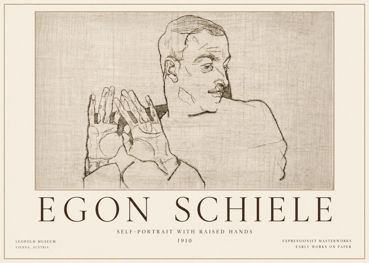 Schiele Self-portrait with Raised Hands No4 - Poster