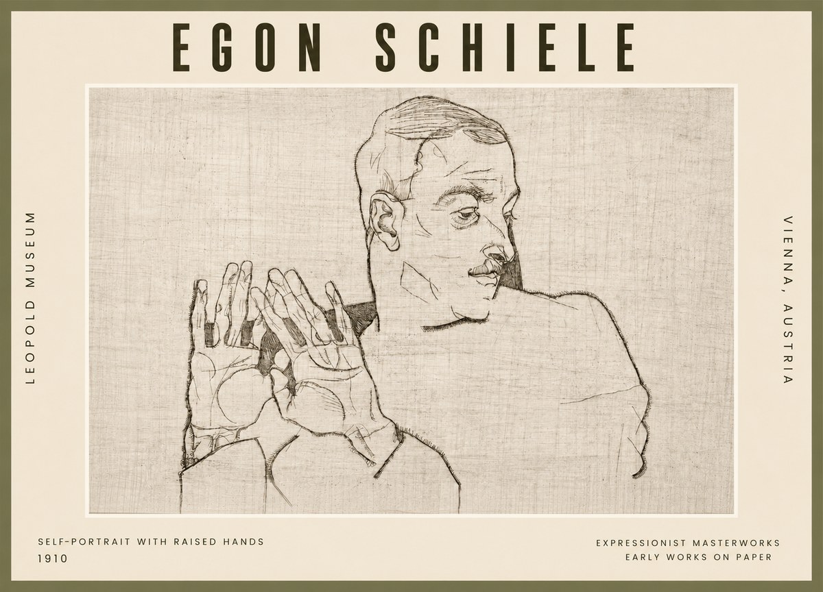 Schiele Self-portrait with Raised Hands No5 - Poster