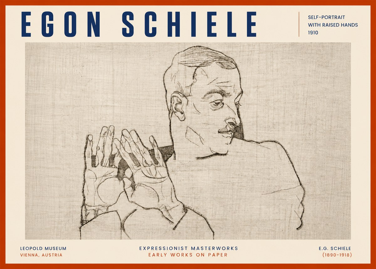 Schiele Self-portrait with Raised Hands No6 - Poster