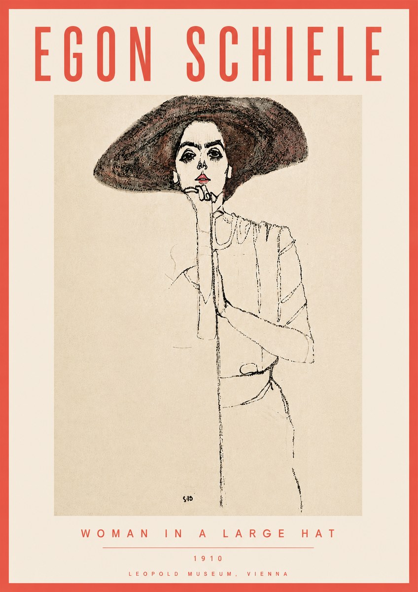Schiele Woman in a Large Hat No6 - Poster