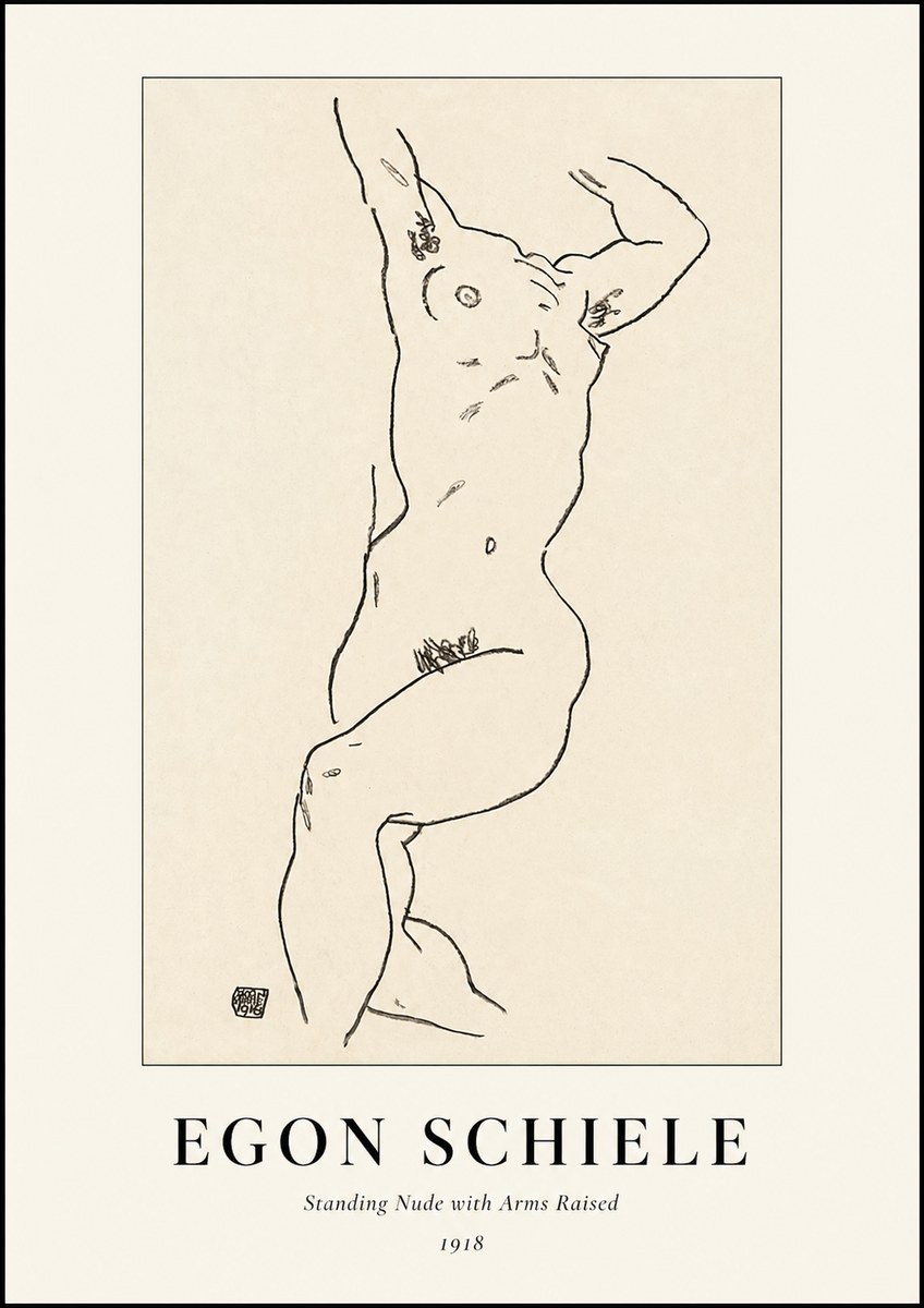 Schiele Standing Nude with Arms Raised No1 - Poster