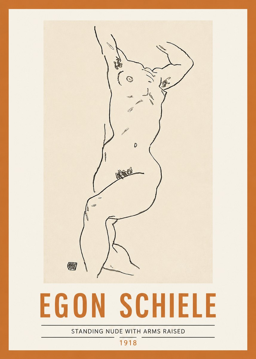 Schiele Standing Nude with Arms Raised No2 - Poster