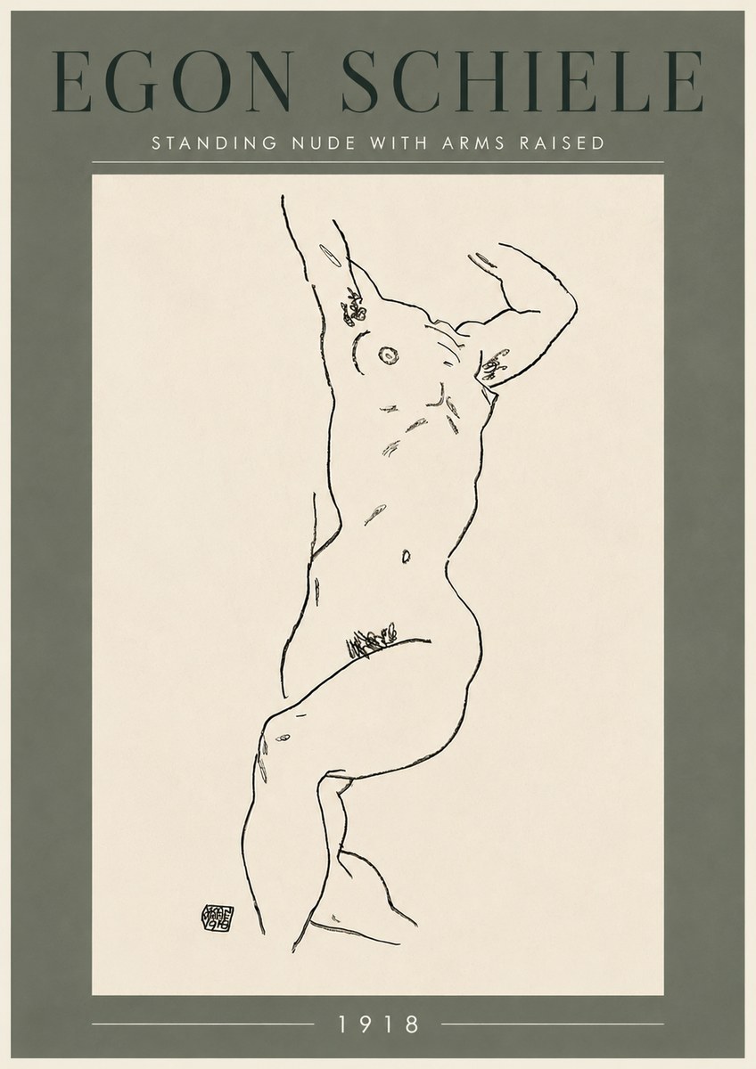 Schiele Standing Nude with Arms Raised No6 - Poster