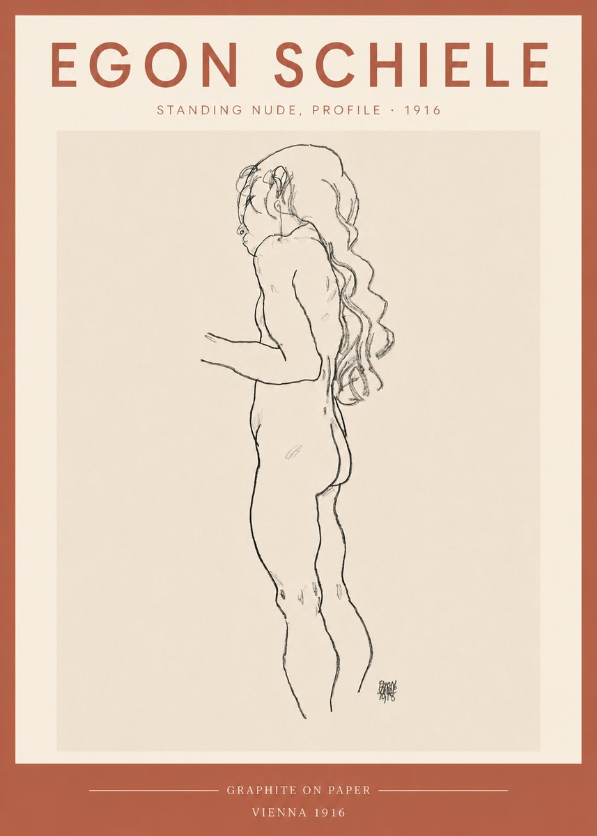 Schiele Standing Nude, Profile No3 - Poster