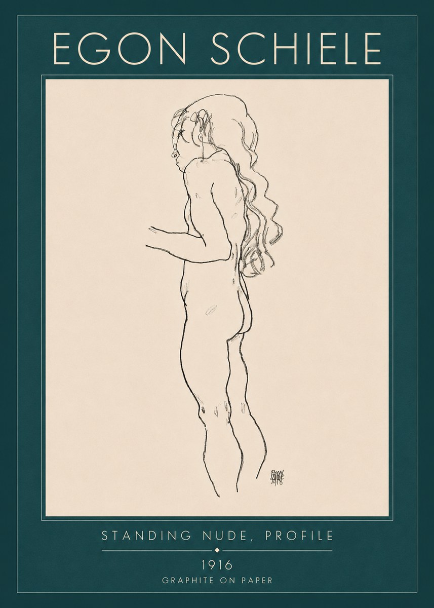 Schiele Standing Nude, Profile No4 - Poster