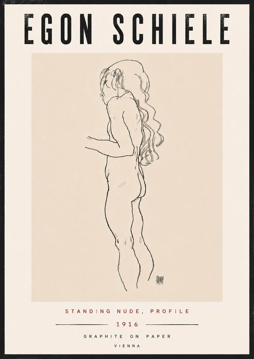 Schiele Standing Nude, Profile No6 - Poster