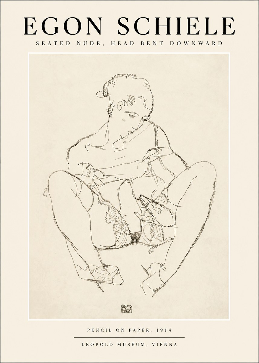 Schiele Seated Nude, Head Bent Downward No1 - Poster