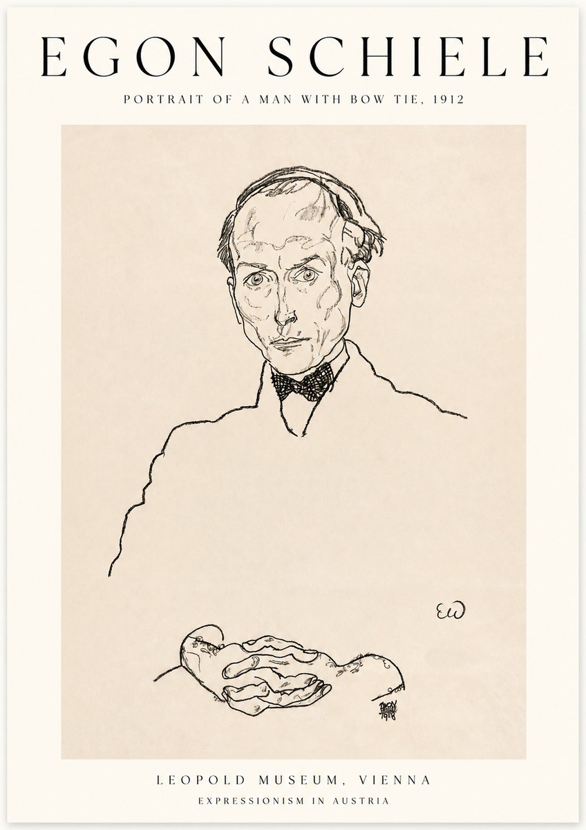 Schiele Portrait of a Man with Bow Tie, 1912 No1 - Poster