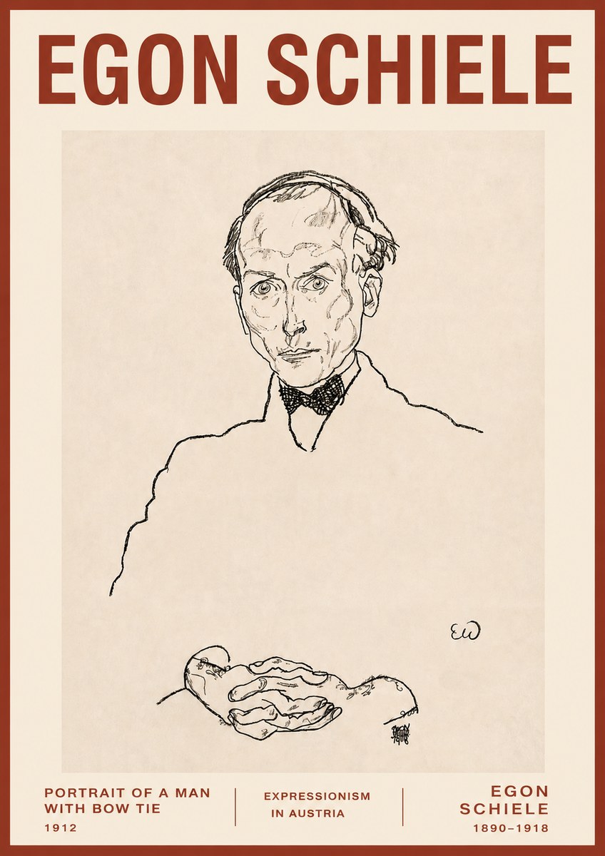 Schiele Portrait of a Man with Bow Tie, 1912 No3 - Poster