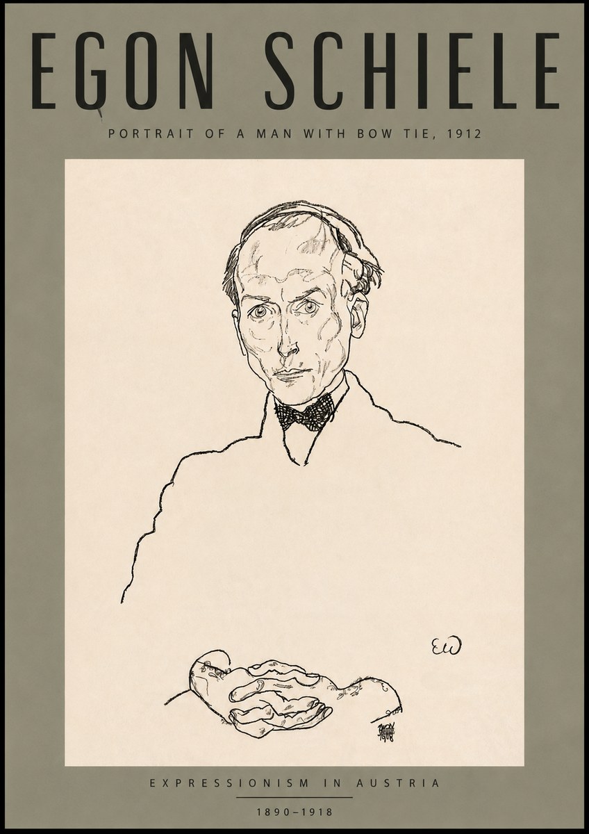 Schiele Portrait of a Man with Bow Tie, 1912 No4 - Poster