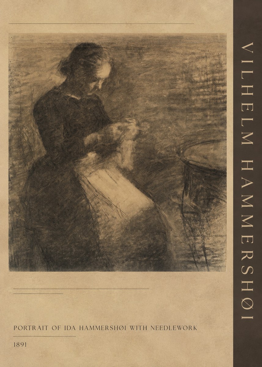 Vilhelm Hammershøi Portrait of Ida Hammershøi with Needlework No2 - Poster