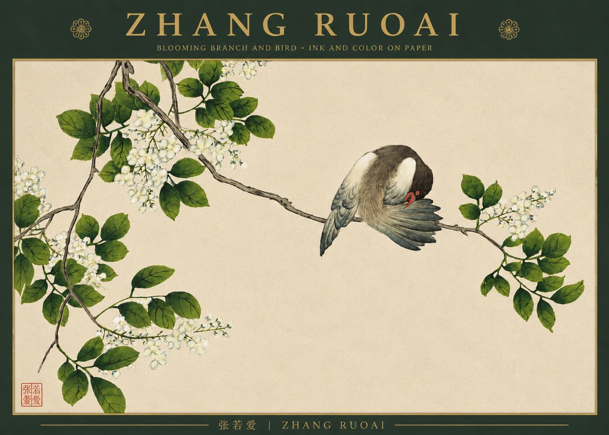 Zhang Ruoai Bird and Blossom No4 - Poster
