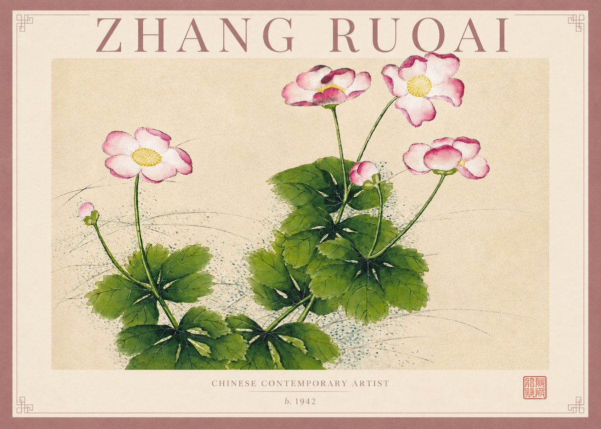 Zhang Ruoai Pink Anemones No2 - Poster