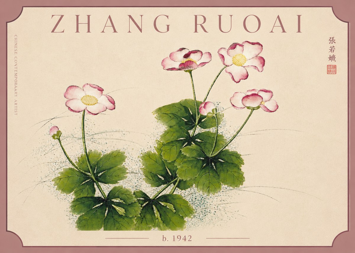 Zhang Ruoai Pink Anemones No5 - Poster