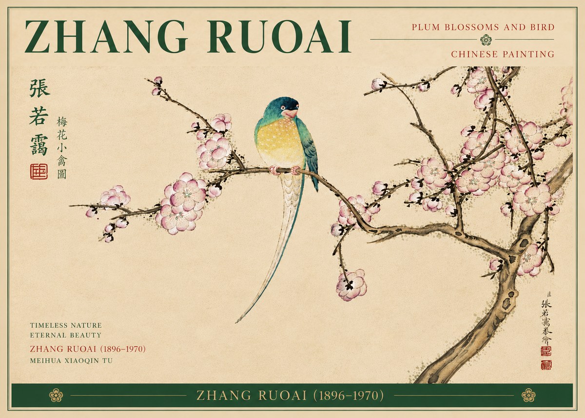 Zhang Ruoai Plum Blossoms and Bird No6 - Poster