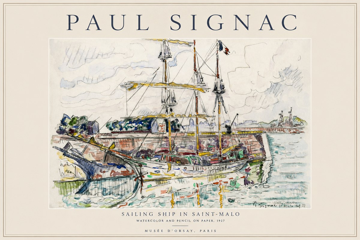 Signac Sailing Ship in Saint-malo No1 - Poster