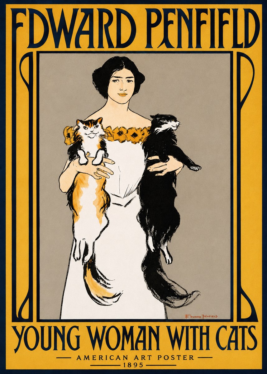 Edward Penfield Young Woman with Cats No2 - Poster
